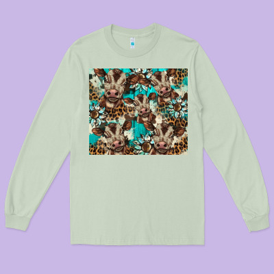 Western Cowhide Sunflower Baby Cow Long Sleeve Tee Designed By Barkaloodesign