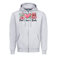 Heather Grey peace love books Zipper Hoodie - MaliasSmallBusiness