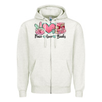 Oatmeal Heather peace love books Zipper Hoodie - MaliasSmallBusiness
