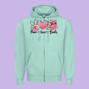 Peace Love Books Zipper Hoodie Designed By Maliassmallbusiness