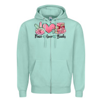 Seafoam peace love books Zipper Hoodie - MaliasSmallBusiness