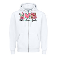 White peace love books Zipper Hoodie - MaliasSmallBusiness