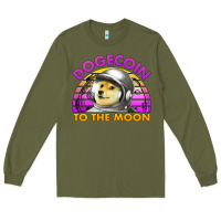 Army Green doge coin to the moon 80's retro sunset Long Sleeve Tee - Jasminsmagicworld