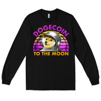 Black doge coin to the moon 80's retro sunset Long Sleeve Tee - Jasminsmagicworld