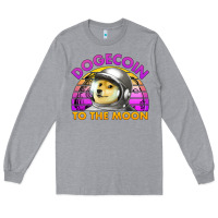 Heather Grey doge coin to the moon 80's retro sunset Long Sleeve Tee - Jasminsmagicworld