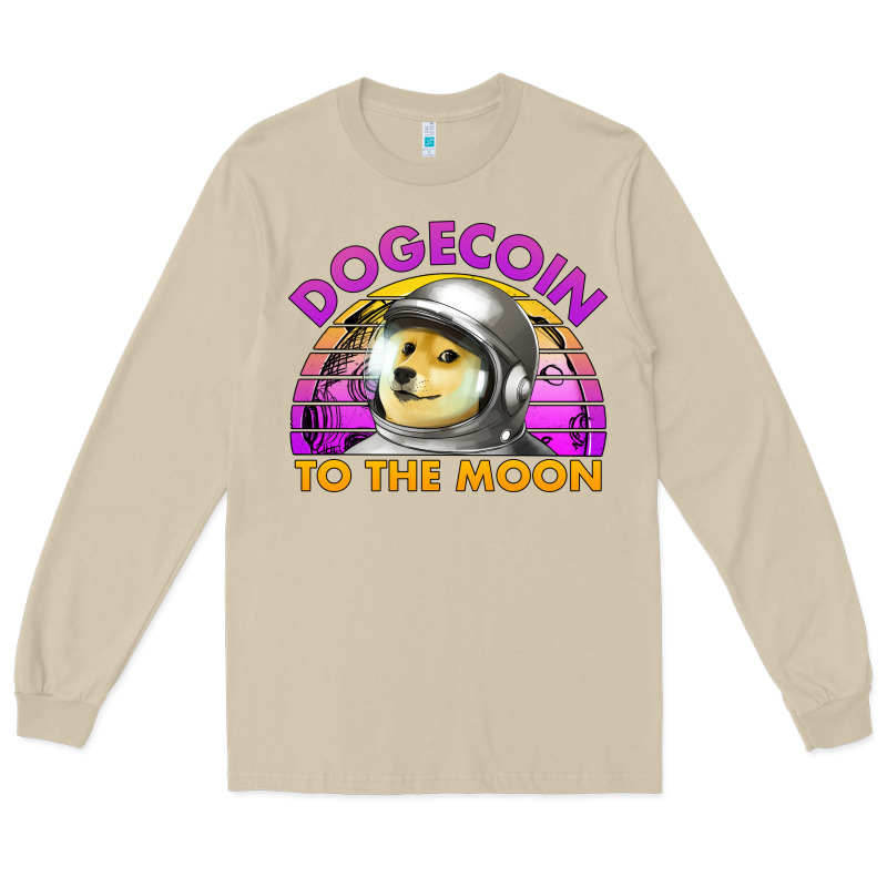 Doge Coin To The Moon 80's Retro Sunset Long Sleeve Tee by Jasminsmagicworld | Teevron
