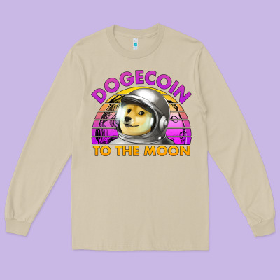 Doge Coin To The Moon 80's Retro Sunset Long Sleeve Tee Designed By Jasminsmagicworld