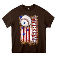 Chocolate Brown baseball american flag Heavy Core Tee - texasbilliewilder