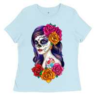 Baby Blue sugar skull girl Ladies Tee - RanaPortraitStore
