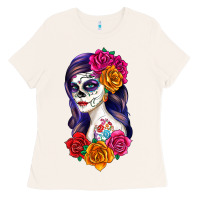 Bone sugar skull girl Ladies Tee - RanaPortraitStore