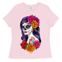 Bubblegum Pink sugar skull girl Ladies Tee - RanaPortraitStore