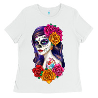 White sugar skull girl Ladies Tee - RanaPortraitStore