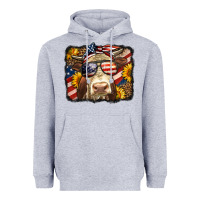 Heather Grey Western 4th Of July Cow Background Heavyweight Hoodie - LillyAllenDesigns