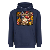 Navy Western 4th Of July Cow Background Heavyweight Hoodie - LillyAllenDesigns