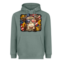 Sage Western 4th Of July Cow Background Heavyweight Hoodie - LillyAllenDesigns