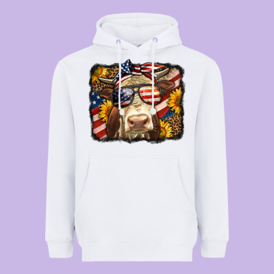 Western 4th Of July Cow Background Heavyweight Hoodie Designed By Lillyallendesigns