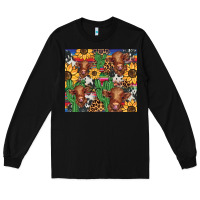 Black western cactus sunflower highlands cow Long Sleeve Tee - BarkalooDesign
