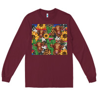 Burgundy western cactus sunflower highlands cow Long Sleeve Tee - BarkalooDesign