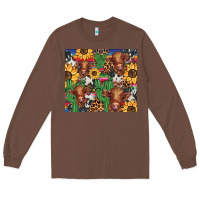 Chestnut western cactus sunflower highlands cow Long Sleeve Tee - BarkalooDesign