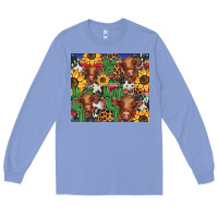 Colony Blue western cactus sunflower highlands cow Long Sleeve Tee - BarkalooDesign