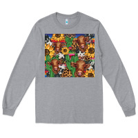 Heather Grey western cactus sunflower highlands cow Long Sleeve Tee - BarkalooDesign