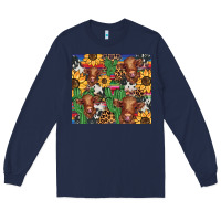 Navy western cactus sunflower highlands cow Long Sleeve Tee - BarkalooDesign