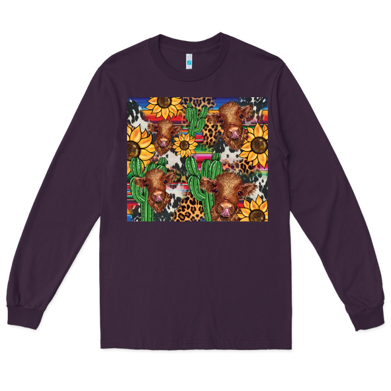 Western Cactus Sunflower Highlands Cow Long Sleeve Tee by BarkalooDesign | Teevron