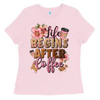 Bubblegum Pink life begins after coffee Ladies Tee - JahusDesignShop