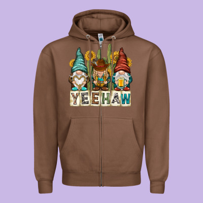 Yeehaw With Gnomies Zipper Hoodie Designed By Nancycooperartshop