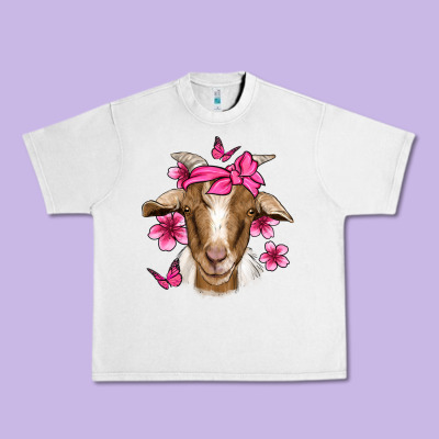 Pink Floral Bandana Goat Urban Heavy Tee Designed By Jasminsmagicworld