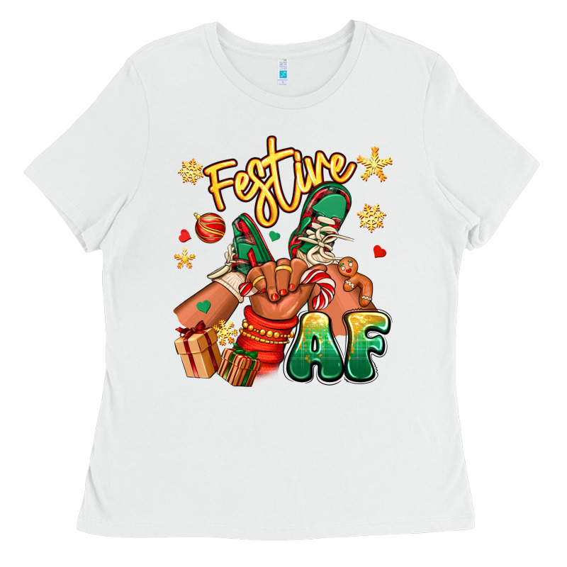 Festive Af Christmas Black Kid Sneakers Ladies Tee by RanaPortraitStore | Teevron