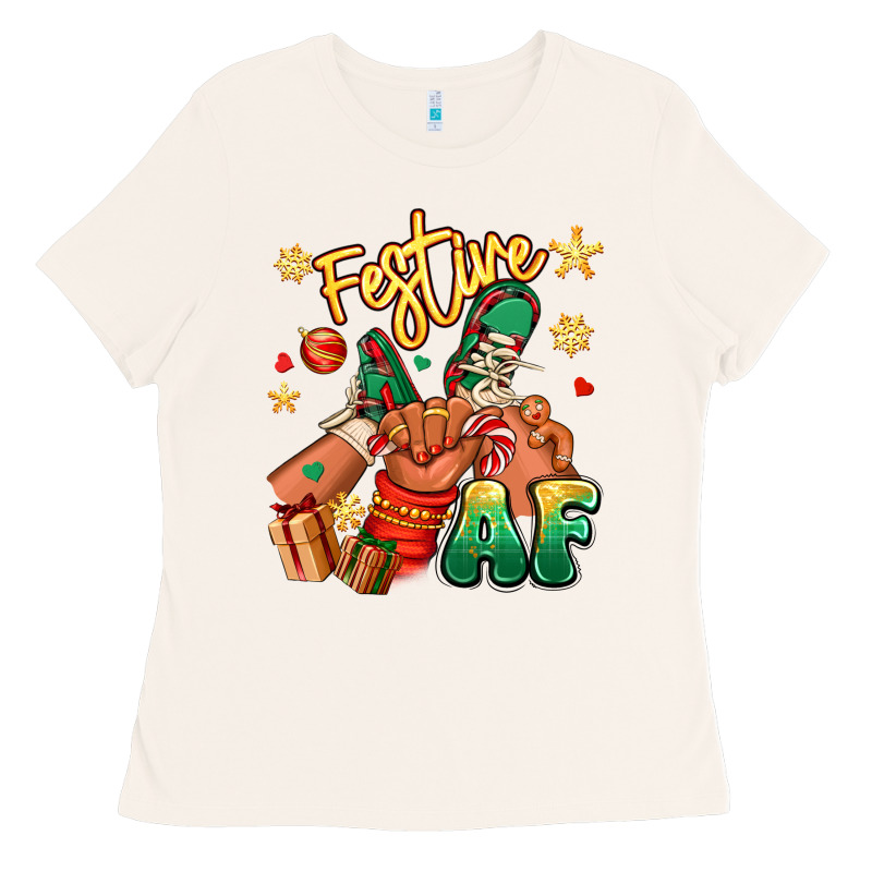 Festive Af Christmas Black Kid Sneakers Ladies Tee by RanaPortraitStore | Teevron
