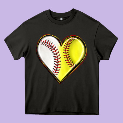 Baseball And Softball Heart Heavy Core Tee Designed By Texasbilliewilder