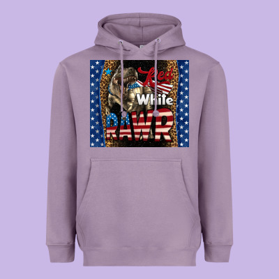 Western Red White Rawr Dinosaur Heavyweight Hoodie Designed By Lillyallendesigns