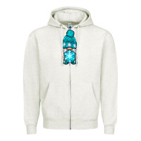 Oatmeal Heather winter gnome with snowflake Zipper Hoodie - NancyCooperArtShop