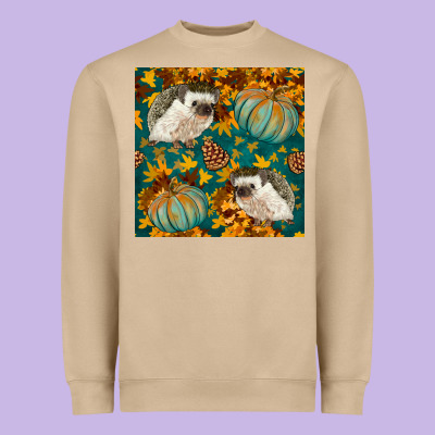 Hedgehog And Pumpkins Seamless Pattern Heavyweight Sweatshirt Designed By Bundleandbundleshop