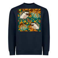 Navy hedgehog and pumpkins seamless pattern Heavyweight Sweatshirt - BundleAndBundleShop