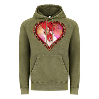 Vintage Olive valentines day rooster with leopard heart Vintage Hoodie - RanaPortraitStore