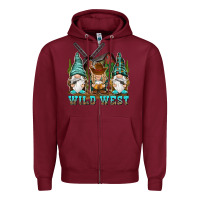Burgundy wild west gnomies Zipper Hoodie - NancyCooperArtShop