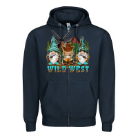 Navy wild west gnomies Zipper Hoodie - NancyCooperArtShop