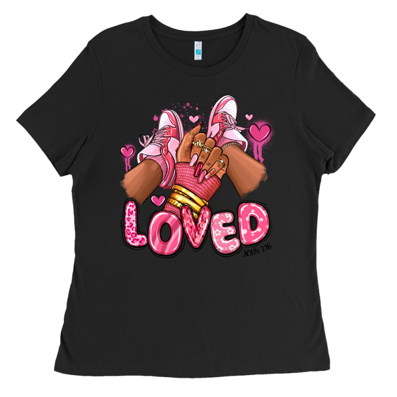 Loved Valentine's Day Afro Girl Sneakers Ladies Tee by RanaPortraitStore | Teevron