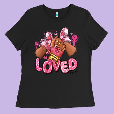 Ladies Tee loved valentine's day afro girl sneakers