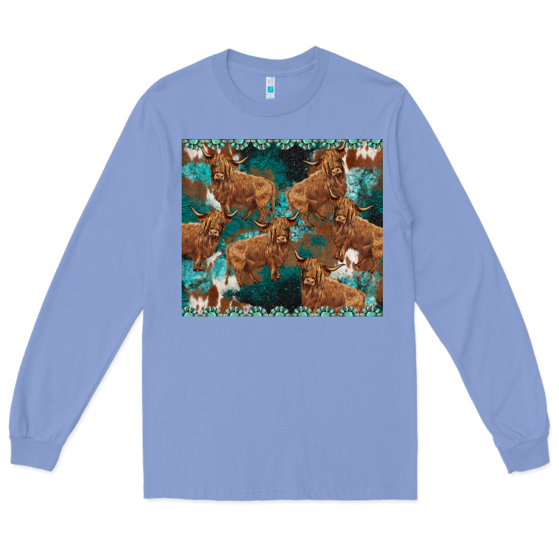 Turquoises Gemstones Cowhide Highlands Cow Long Sleeve Tee by BarkalooDesign | Teevron