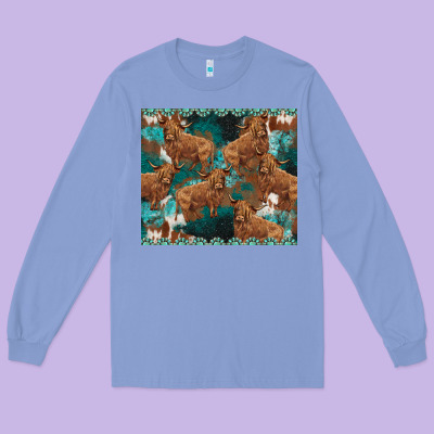 Turquoises Gemstones Cowhide Highlands Cow Long Sleeve Tee Designed By Barkaloodesign