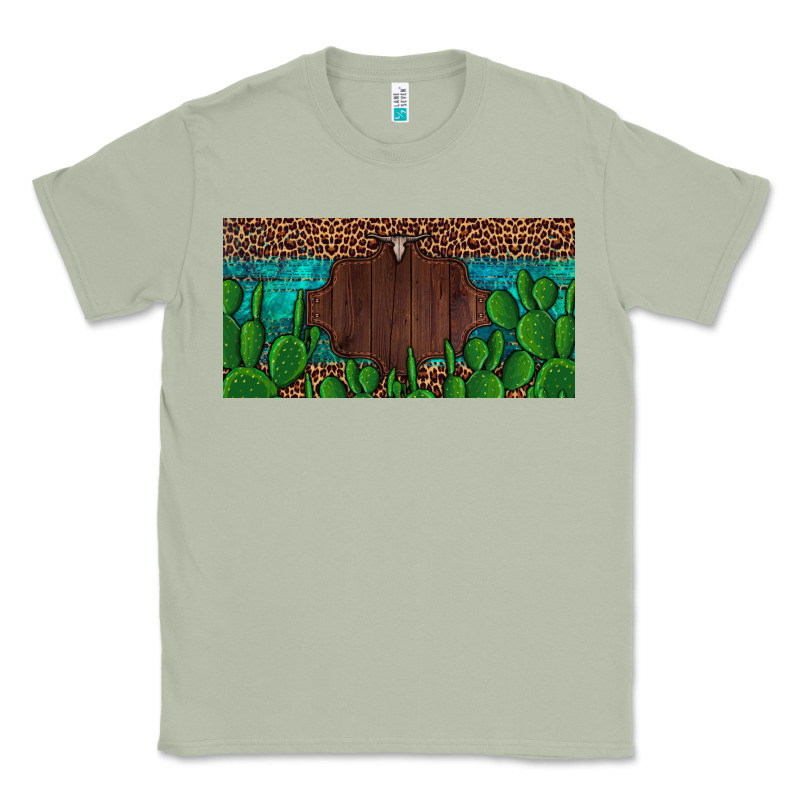 Western Cactus Leopard And Turquoise Custom Nametext License Plate Classic Tee by Artiststas | Teevron