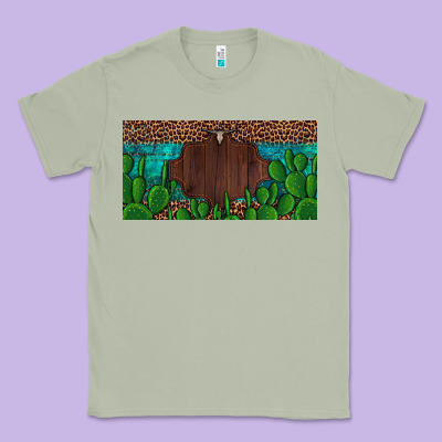 Western Cactus Leopard And Turquoise Custom Nametext License Plate Classic Tee Designed By Artiststas