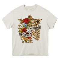 Cream Kinda Emotionless Kinda Emotional Skeleton Heavy Core Tee - RanaPortraitStore