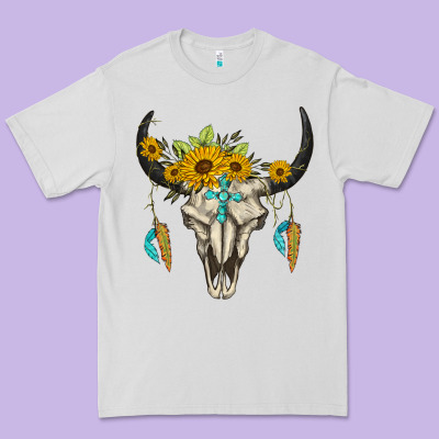 Bull Skull Western Premium Tee Designed By Barkaloodesign