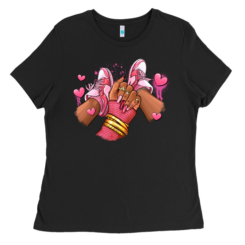 Valentines Day Afro Girl Sneakers Ladies Tee by RanaPortraitStore | Teevron