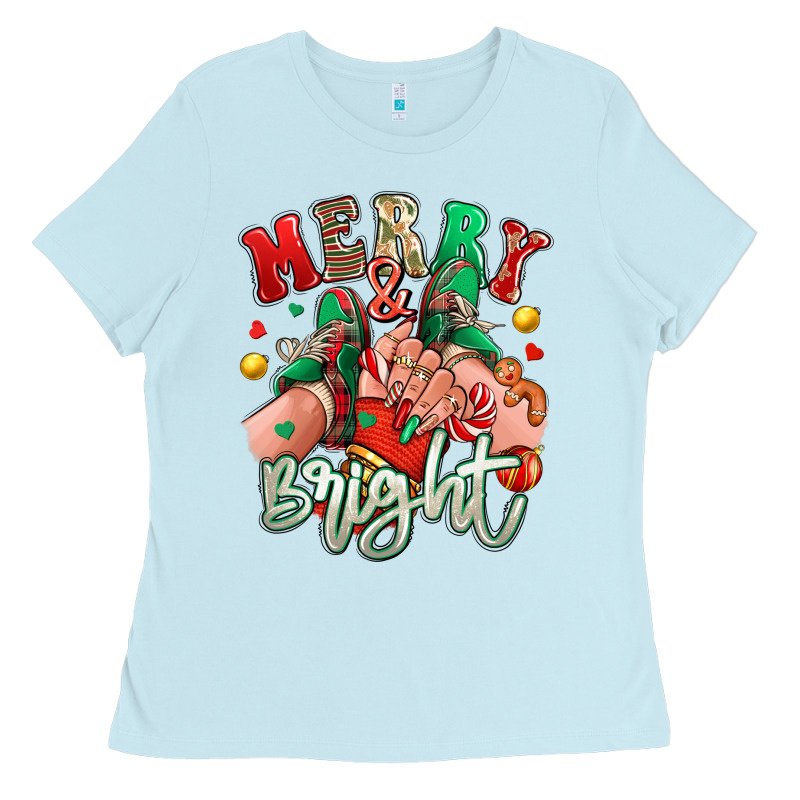 Merry And Bright Caucasian Girl Sneakers Ladies Tee by RanaPortraitStore | Teevron